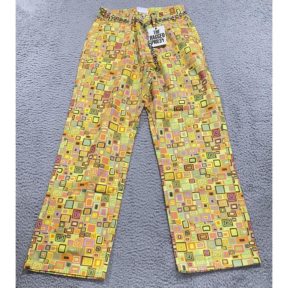 The Ragged Priest Pants Womens 12 Multi Confusion Straight Leg Chain Belt